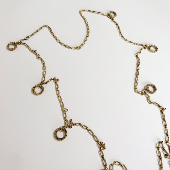 Edwardian Embellished Gold Tone Chain With Filigree Cutout Ring Opera Length 54" - Picture 9 of 14